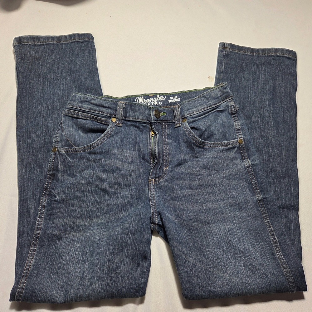 Wrangler Retro Slim Straight Jeans Dark‎ Wash Denim Boys Size 12 Reg 88MWZDW